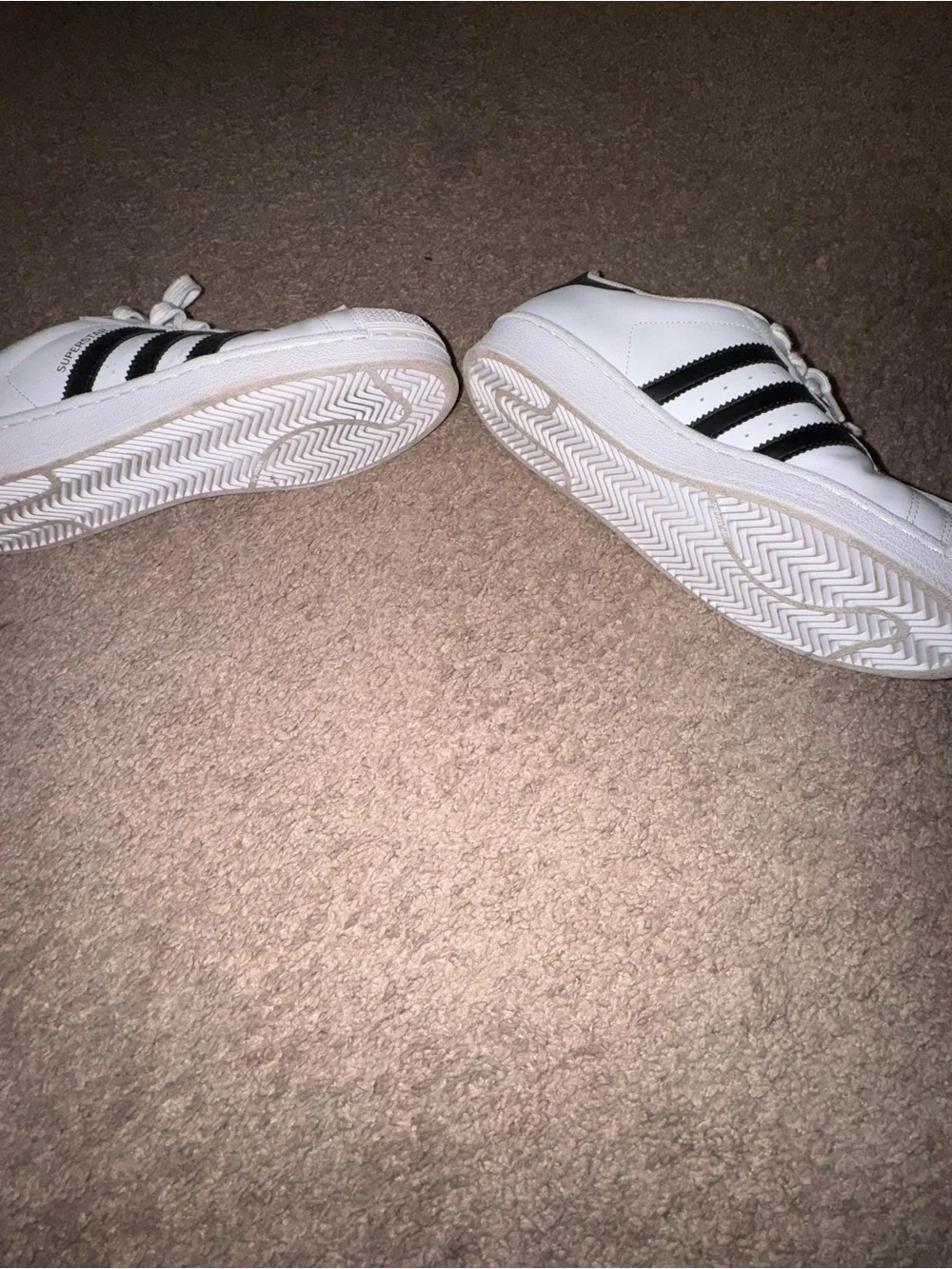 adidas womens White Sneakers with Black Stripes and Gold Logo